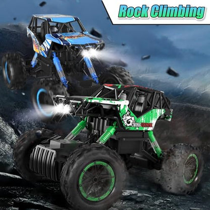 DOUBLE E 1:14 Scale Large Remote Control Car Monster Trucks with Head Lights, 4WD Off-Road All Terrain RC Car, Rechargeable Vehicle for Outdoor Play and Xmas Gifts