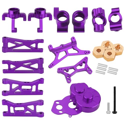 Aluminum Steering Knuckles, C Hubs Front Rear Shock Mount Suspension Arms Transmission Cover Wheel Hex for 1/24 Buggy Losi Micro-B Upgrade Set,8 Set (Purple)-65165 - color: Purple
