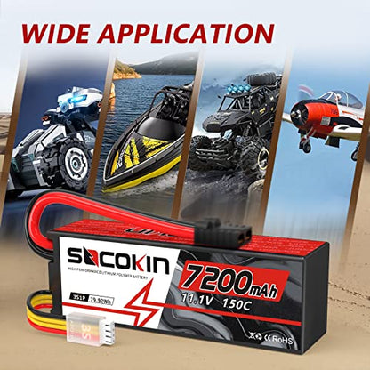 3S Lipo Battery 11.1V 7200mAh 150C RC Lipo Battery Hard Case with TR Plug for RC Car RC Truck Airplane Helicopter Boat Car Racing RC Hobby (2 Pack)
