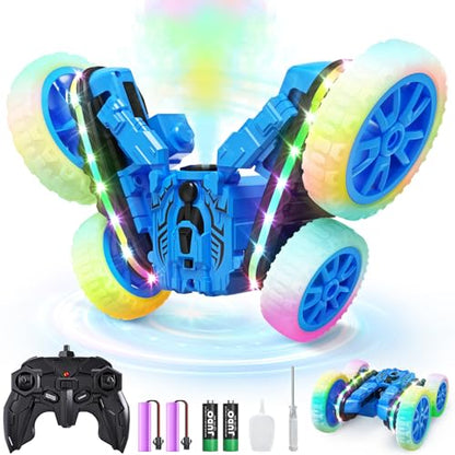 Jimdella RC Cars Toys, 2-in-1 Remote Control Car Transform 4WD with Spray & LED Lights, 2.4GHz Off-Road Stunt Truck for 360° Flips Gift for Boys Age 8-12 (Blue) - color: Blue