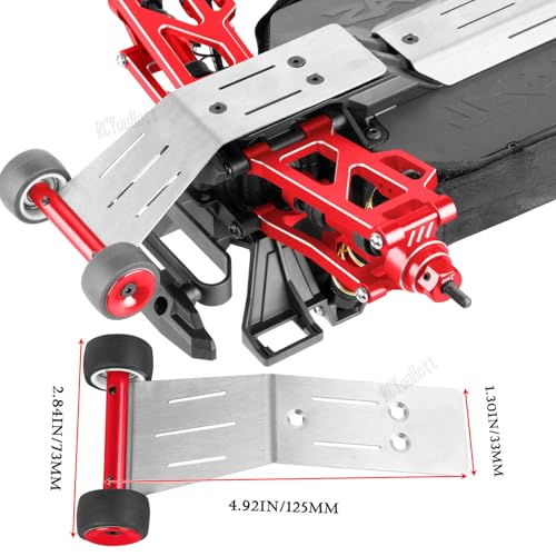 RC Upgrades Part for 1/16 (#107154-1) Mini Maxx 4WD,Tail Wheel/Skid Plate Stainless Steel Chassis/Protective Chassis Dirt Dust Resist Guard Cover/Mount Plate Motor Fixing Mount,Red - color: Red-(for 1/16）