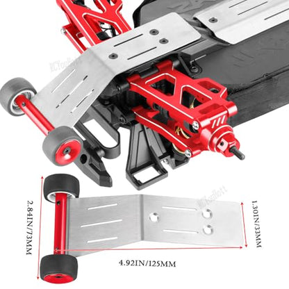 RC Upgrades Part for 1/16 (#107154-1) Mini Maxx 4WD,Tail Wheel/Skid Plate Stainless Steel Chassis/Protective Chassis Dirt Dust Resist Guard Cover/Mount Plate Motor Fixing Mount,Red - color: Red-(for 1/16）