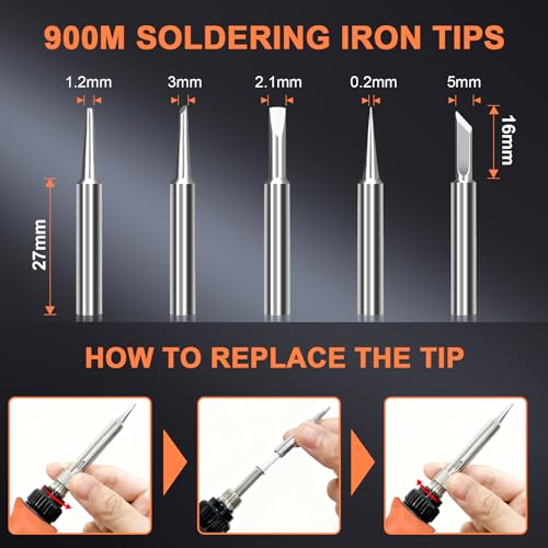 Soldering Iron Kit, 70W Soldering Gun with LED Digital Display, Adjustable Temperature 356-932℉ Solder Kit for Electronics, Includes 5pcs Tips, Stand, Solder Wire, Sponge, Paste, Grey - color: Grey