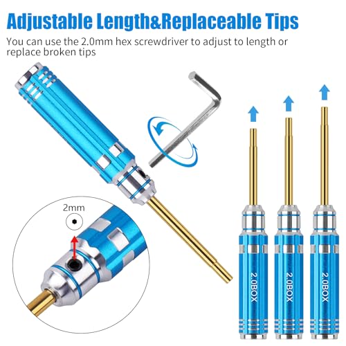 7PCS Colorful Handle Hex Nut Driver Tool Set 2.0 2.5 3.0 3.5 4.0 4.5 5.0mm | Short RC Repair Kit for 1/18 1/24 RC Crawler SCX24 TRX4M AX24