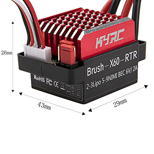 60A ESC RC Car Brushed ESC Electric Speed Controller 6V/2A Compatible with Traxxas TRX-4 TRX-6 D90 HSP Tamiya Redcat Axial SCX10 HPI 1/10 RC Truck Car Crawler (T Plug)