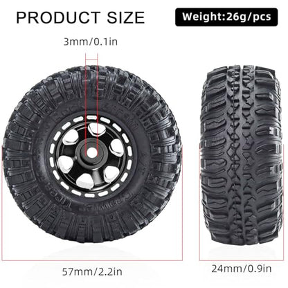 1.0 Beadlock Wheels and Tires Set 57 x 24 mm 1.0 inch Rubber Rock Crawler Tires & Alloy Blade Wheels For 1/18 1/24 Axial SCX24 TRX4M Gladiator Bronco C10 JLU Deadbolt RC Crawler Upgrade(Black) - color: Black