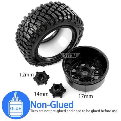 1/8 1/10 RC Short Course Truck Tires 4.96" OD Monster Truck Tires 12/14/17mm Hex Fit for 1:8 Off Road Truck Car Traxxas Slash 2WD 4×4 Rc4wd Arrma Mojave4S Senton Axial Losi Redcat (Black) - color: Black
