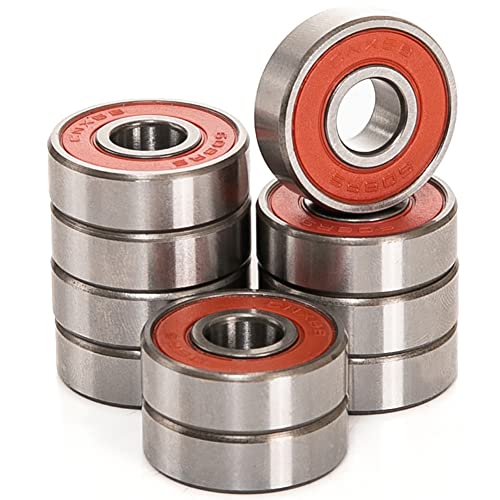10 PCS 608-2RS Double Red Rubber Sealed Bearings 8x22x7mm, Deep Groove Ball Bearings ABCE-3 Pre-Lubricated, Chromium Bearing Steel (608-2RS-RED, 10) - size: 608-2RS-Red