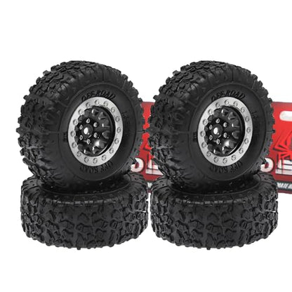 REDSPIDER 1.3 Aluminium Alloy Beadlock Wheels and Crawler Tires 1/24 RC Muddy Swamp Tyre 7mm Hex Fit for 1/18 1/24 Axial Trx4m SCX24 AX24 FCX24 RC Crawler XC-1 RTR CR-18P EVO (Black) - color: Black