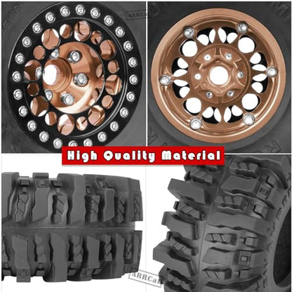 RC 1.9 Beadlock Wheels and Tires for 1/10 SCX10 SCX10 II 90046 SCX10 III AXI03007 SCX10 Pro TRX4 TRX6 Gen7/8 D90 VS4-10 MST CFX RC Crawler Car,Aluminum 1.9 Beadlock Wheel Rims and Tires,Brown - color: Brown for Axial SCX10