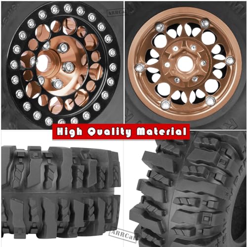 RC 1.9 Beadlock Wheels and Tires for 1/10 SCX10 SCX10 II 90046 SCX10 III AXI03007 SCX10 Pro TRX4 TRX6 Gen7/8 D90 VS4-10 MST CFX RC Crawler Car,Aluminum 1.9 Beadlock Wheel Rims and Tires,Brown - color: Brown for Axial SCX10