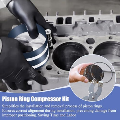 Piston Ring Compressor Installer Removal Tool for Car Engine with Piston Installer Plier, Sizes Adjustable From 2.08" to 6.89"(53mm-175mm)