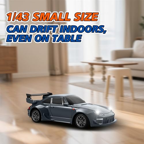 Mini RC Drift Car with Gyro, 1:43 4WD Full Proportional RC Cars, 18KM/H High Speed Remote Control Car with Lights, Extra Racing Tires, Vehicle for Adults Kids Boys, Gray - color: Gray
