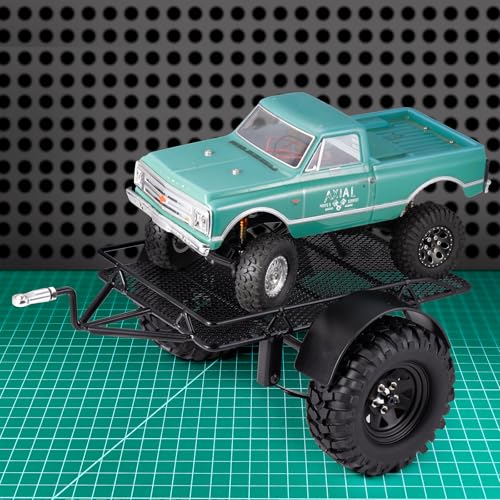 RC Trailer for Hauling Behind Cars Flatbed Trailer with Wheels Tires & Hook Hitch RC Crawler Accessories for 1/24 RC Crawler Axial SCX24 AX24 FCX24 Upgrades Parts