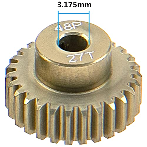 ShareGoo 7075 Aluminum Alloy 48P 3.175mm Pinion Gear Sets 23T 24T 25T 26T 27T Motor Gears Fit 3.175mm (1/8-Inch) Shaft Compatible with HPI Losi Axial Traxxas Tamiya 1/10 RC Car,5Pack