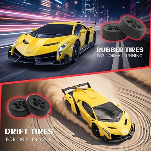 Remote Control Car 1:24 Licensed Lamborghini 2.4G RC Drift Car,yellow | rc car with LED Lights 2.4GHz 4WD 15KM/H Fast Speed Control Rechargeable Battery 800mah Birthday for Kids Boys 8-12 - color: Yellow