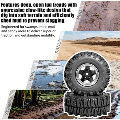 1.3" RC Beadlock Wheel Tires Set 64x26mm for SCX24 TRX4M, Black (4PCS) | Upgraded 1.45-inch Wheel for 1/24 SCX24 AX24 FCX24 1/18 TRX4M FMS RC Crawler Car Upgrade - color: Balck