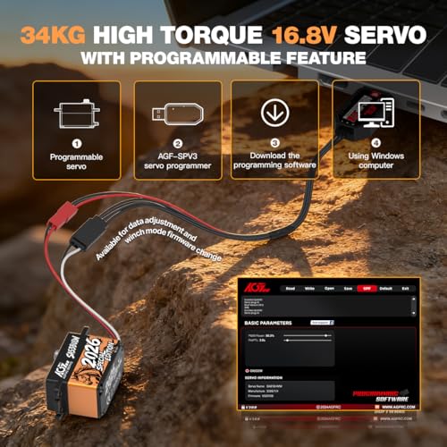 AGFRC 34KG 16.8V Waterproof Low-Profile RC Servo (A53BULW 2026) | 0.073Sec, 4S Direct Power, Brushless, Programmable, Fits 1/10 & 1/8 RC Cars/Trucks, 2026 Special Edition