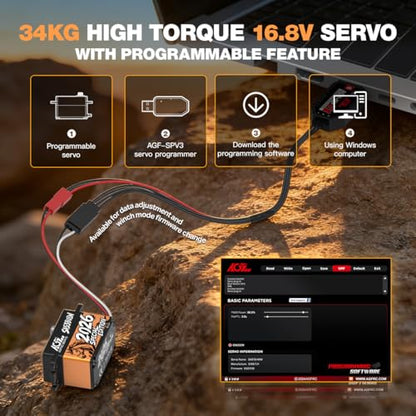 AGFRC 34KG 16.8V Waterproof Low-Profile RC Servo (A53BULW 2026) | 0.073Sec, 4S Direct Power, Brushless, Programmable, Fits 1/10 & 1/8 RC Cars/Trucks, 2026 Special Edition