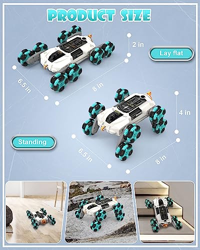 Gesture Sensing Stunt Rc Cars, 2.4Ghz 8Wd Rechargeable Racing Drift Double-Sided Car, Hand Remote Control Crawler Toy for Boys 8 9 10 11 12 Year Old, Christmas Birthday Party Present for Kids - style: Car White