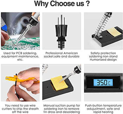 Soldering Iron Kit, 80W LCD Digital Soldering Gun with Adjustable Temperature Controlled, ON-Off Switch, 5pcs Soldering Tips, Solder Wire Tube, Desoldering Pump, 14pcs Welding Tool