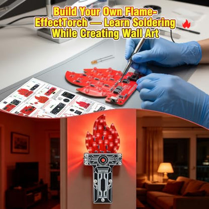 Soldering Practice Kit, DIY Flame Lamp Electronics Project | 4 Lighting Modes & 2 Activation Ways, Wall-Mountable Soldering Project Kit, Creative Desk Decor for Home & Office