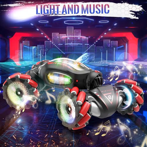 Fosgoit Gesture Sensing RC Stunt Car Toys for 6-12 Boys Girls | Birthday Gifts for Kids 2.4Ghz 4WD Hand Controlled RC Car with Light & Music & Spray, Double-Sided 360° Rotating - color: Black Red