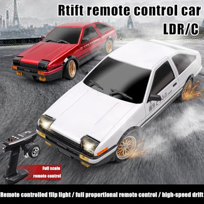 1:18 AE86 Model LD1801 RC Drift Car 1/18 2.4G Remote Control on Road ESP Gyroscope LED Mini RC Racing Cars (White)