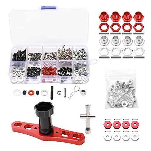 RC Screw Kit M3 M4 Set Screw Nuts Washers R Clips E Clips Hex Hub Adapter Nut Driver Universal Hardware Fasteners Parts for 1/8 1/10 1/12 RC Cars, 344PCS