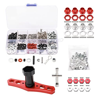 RC Screw Kit M3 M4 Set Screw Nuts Washers R Clips E Clips Hex Hub Adapter Nut Driver Universal Hardware Fasteners Parts for 1/8 1/10 1/12 RC Cars, 344PCS