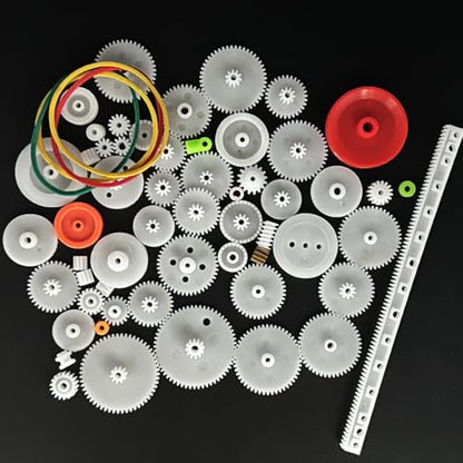 60PCS Small Gear Kit Plastic Gears Belt Pulley Single Gear Spindle Gear Small Motor Gears for DC Motor RC Car Robot Model Toy DIY Gear Replacement