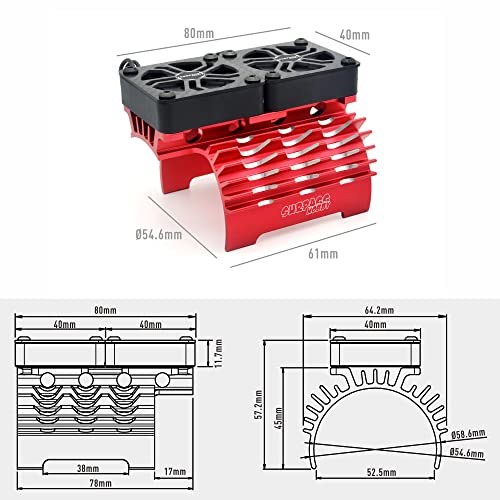 RC Cooling Fans 16000RPM,40mm Dual Car Motor Cooling Fans with Metal Heatsink for 1/5 1/6 Scale RC Car Truck Diameter 55-58mm Motor (Red) - style: Red