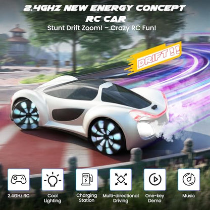 SIMREX Gesture Sensing Remote Control Car with Charging Dock - 360° Rotate Drift RC Stunt Car Toy, 40 Min Playtime, Dual Control, Spray Mist & LED Lights, Birthday Gift for Kids Boys Girls（White） - color: White