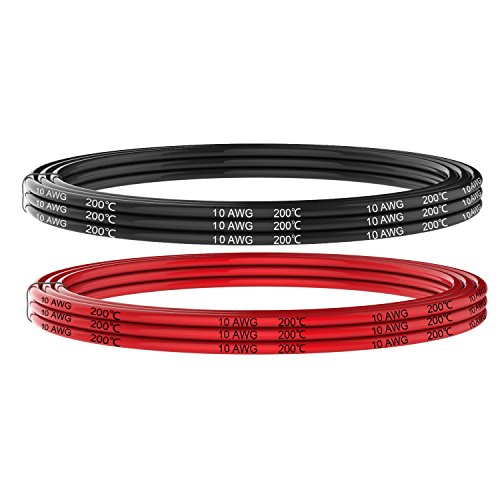 Electrical Wire 10 AWG 10 Gauge Silicone Wire Hook Up Wire Cables 20 Feet [10 ft Black and 10 ft Red] Soft and Flexible 1050 Strands 0.08 mm of Tinned Copper Wire High Temperature Resistance - size: 2 Colors each 10FT, style: 10AWG