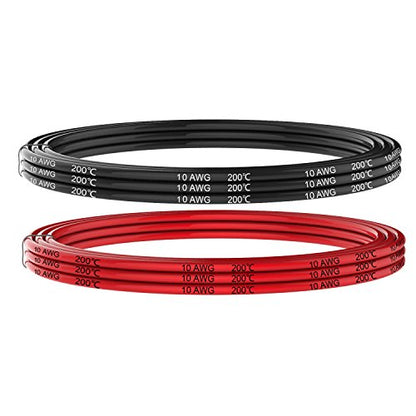 Electrical Wire 10 AWG 10 Gauge Silicone Wire Hook Up Wire Cables 20 Feet [10 ft Black and 10 ft Red] Soft and Flexible 1050 Strands 0.08 mm of Tinned Copper Wire High Temperature Resistance - size: 2 Colors each 10FT, style: 10AWG