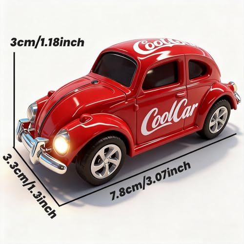 Mini RC Car, Alloy 1/64 RC Car [LED Lights] [3 Speeds Modes] [Rechargeable Battery] Retro Beetle with Remote Control,RED - color: Red