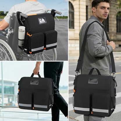 Wheelchair Bags to Hang on Back,Wheelchair Backpack Bag,Wheelchair Accessories Pouch Storage Bag with Thermal Insulation Pocket for Adults & Senior,Bag Only(14 x 6 x 14.5 inch)