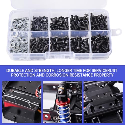 351PCS RC Screws Kit Bolts Hardware Fasteners RC Wheel Wrench Repair Tool Box Set Hobby Universal Spare Accessories for Traxxas Arrma Axial Redcat Tamiya HPI SCX10 Losi 1/8 1/10 Scale RC Car Crawler