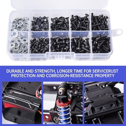 351PCS RC Screws Kit Bolts Hardware Fasteners RC Wheel Wrench Repair Tool Box Set Hobby Universal Spare Accessories for Traxxas Arrma Axial Redcat Tamiya HPI SCX10 Losi 1/8 1/10 Scale RC Car Crawler