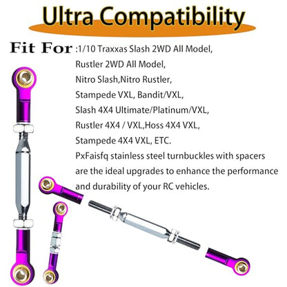 74-108mm Stainless Steel Turnbuckles Fit for 1/10 Traxxas Rustler 4X4 2WD,Adjustable Camber Links with Rod Ends for Slash 2WD 4X4,Hoss 4X4,Stampede 4X4,Bandit 2WD 4X4 Upgrades Hop Ups Parts,Purple - color: Purple