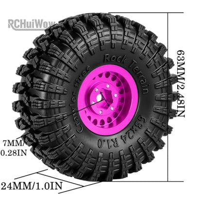 1.0" Metal Beadlock Wheel Rims Rubber Crawler Tires, Alloy Wheel Hub Off Road Rubber Soft Tire Replacement Accessories for 1/18 TRX4M 1/24 SCX24 FCX24 Mini RC Crawler Car Hop Up Parts,Style 3 - style: style3(4pcs)