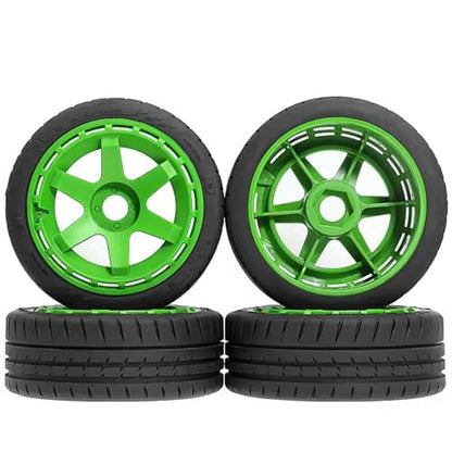 110mm OD 1/8 1/7 RC On Road Tires & Wheels 6-Spoke Rally Racing Wheels 17mm Hex for 1:8 1:7 Street Touring Drift Truck Car ARRMA Losi Kyosho VRX GT2 W10 Felony 6S BLX HPI WR8 4PCS (Green) - color: Green