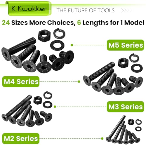 1700Pcs M2 M3 M4 M5 Hex Socket Flat Head Screws Assortment Kit | 24 Sizes 8mm to 25mm, 10.9 Alloy Steel Metric Bolt Assortment Machine Screws Nuts & Washers, Includes Allen Wrench Drill Bits - size: C. M2 M3 M4 M5
