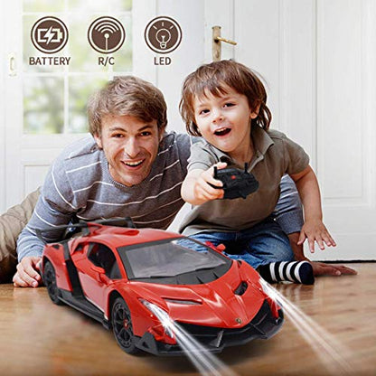 Remote Control Car Lamborghini Licensed 1:24 RC Car 2.4G,red | Veneno Officially Licensed LED Lights Toy RC Cars Model Vehicle for Boys 6,7,8 Years Old - color: Red