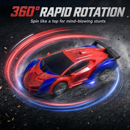 2.4GHz RC Spider Car, Transforming Robot Stunt Vehicle | ABS body, rubber wheels, 360° spin, one‑key deformation, auto demo, 2 rechargeable batteries, holiday gifts - color: Red - Spider