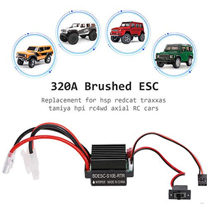 GoolRC 320A ESC Brushed Forward Reverse Electric Speed Controller with Brake Waterproof Support 2-3S Battery Replacement for HSP Redcat Traxxas Tamiya RC Car Boat
