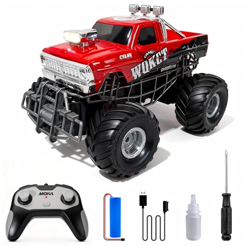 Highspeed Entry Level red rc Monster Truck with Light Spray 2.4GHz Upright 360 Rotate 4WD Monster Trucks rc Cars, 20+ KM/H Monster Trucks 70min (Max) Runtime,Back-to-School Season Toddler Toy 8-12 - color: Bigfoot-red