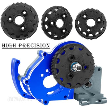 Transmission Case Gearbox w/Spur Gear Upgrades Part for 1/10 Slash/Stampede/Bandit/Rustler 2WD (VXL),RC Aluminum Transmission Gearbox Hops Up,Navy Blue & Titanium - color: Navy Blue - (Gear Gearbox)