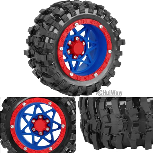 1/16 RC Wheels and Tires 4PCS, RCHuiWow 12mm Hex Plastic Rim Tires Set for 1/16 M-J-X16207-210,H-B-X16889-890,S-C-Y16101-106,Summit E-Revo Gorgon Grom,Mini Kraton 3S RC Truck Upgrades,Navy Blue&Red - color: Navy Blue&red(4pcs)