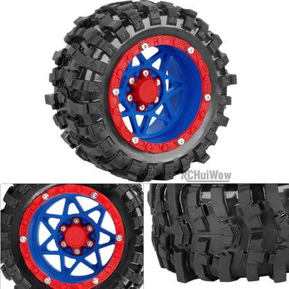 1/16 RC Wheels and Tires 4PCS, RCHuiWow 12mm Hex Plastic Rim Tires Set for 1/16 M-J-X16207-210,H-B-X16889-890,S-C-Y16101-106,Summit E-Revo Gorgon Grom,Mini Kraton 3S RC Truck Upgrades,Navy Blue&Red - color: Navy Blue&red(4pcs)